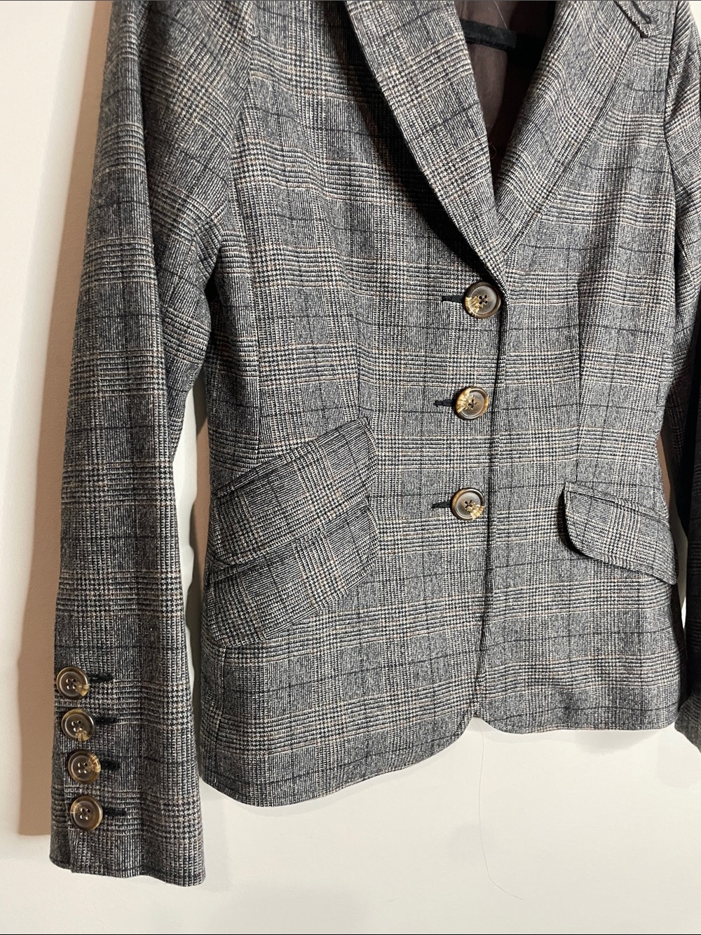 Vince | Women’s Gray Plaid Wool Blend Blazer Size 4 - Picture 2 of 5